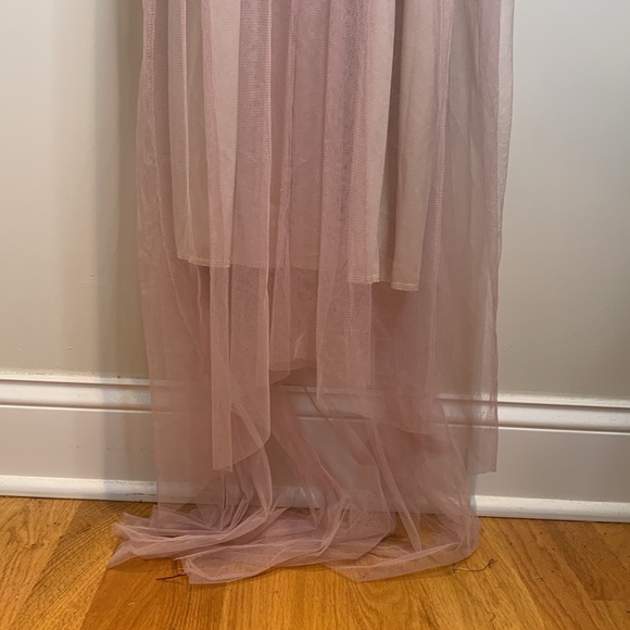 Dusty Rose Plunge Front Backless Tulle Train Floral Applique Gown Slip Dress M - Picture 8 of 16